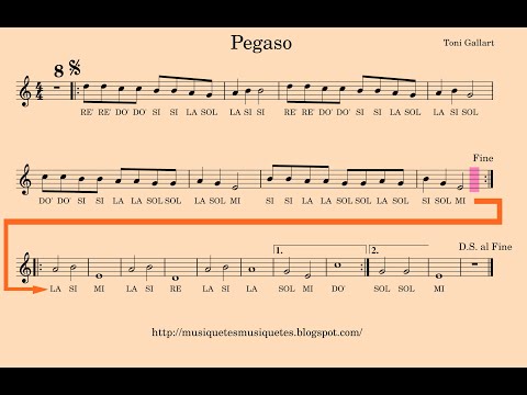 Vídeo-partitura. «Pegaso». SÍ melodia. Flauta, violí, ukelele, piano... instruments en Do.