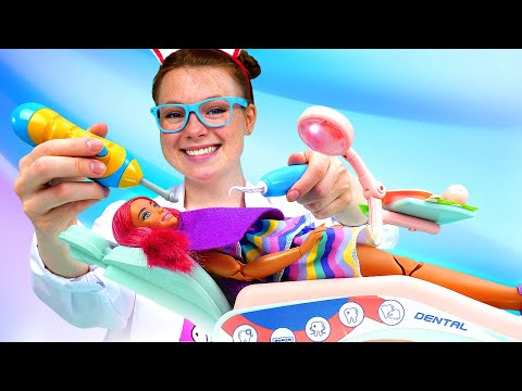 Puppen Video auf Deutsch. Barbie beim Zahnarzt. Spielspaß mit Barbie und Irene