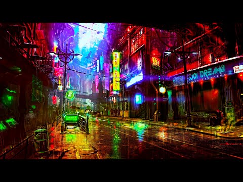 Cyberpunk Ambience ASMR Future city - Soothing Urban Rain, Flying vehicles, City noises