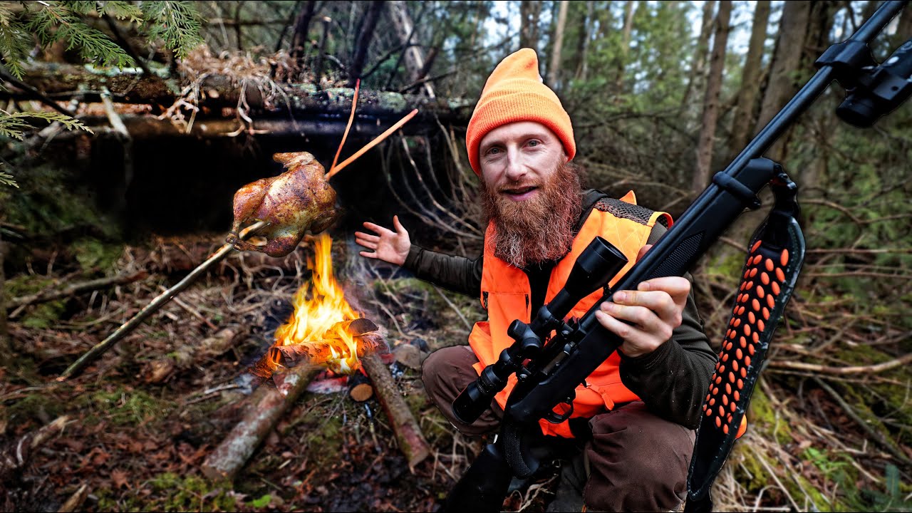 Lost with a 22 Rifle, Hunt for Survival (ASMR) Build Natural Bush Shelter from Forest Debris