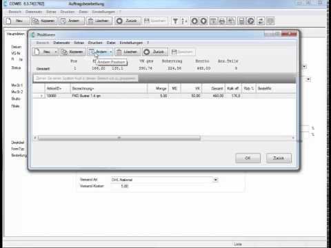 Vereinfachtes Anlegen und Ändern von Positionen in der Auftragsbearbeitung  / DdD COWIS