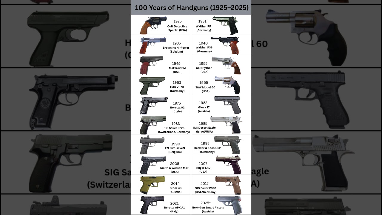 100 Years of Handguns (1925–2025) | WWII Military Pistols That Changed History #shorts