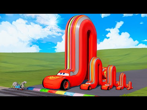 Big and small Snake McQueen Long Cars vs Train Thomas | BeamNG.Drive