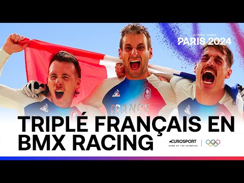 JO PARIS 2024 - TRIPLÉ FRANÇAIS DE FOLIE : Daudet en or devant André et Mahieu au BMX Racing