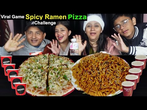 VIRAL GAME 2X SPICY BULDAK KOREAN RAMEN & PIZZA EATING CHALLENGE WITH BOTTLE FLIP @BudaBudiVlogs 