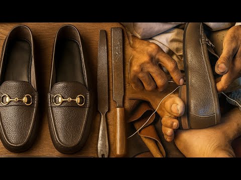 100% HANDCRAFTED A MAN TURNS RAW LEATHER INTO BEAUTIFUL WOMEN'S HORSEBIT LOAFER #handmade #diy
