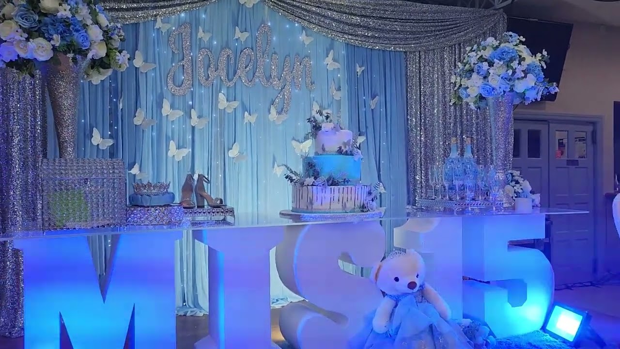 decoración para quinceañera, decoracion 15 años, decoración azul y plata