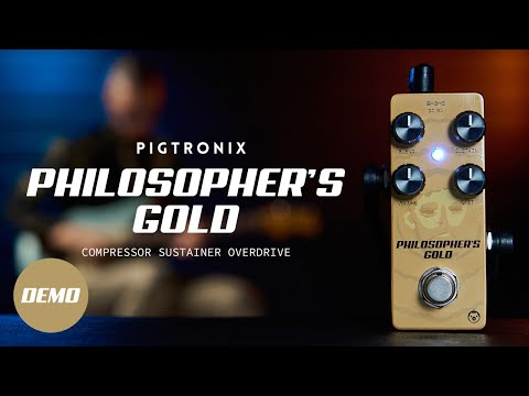 Pigtronix Philosopher's Gold Compression Pedal with Volume, Sustain, Grit, and Blend Knobs (Gold)