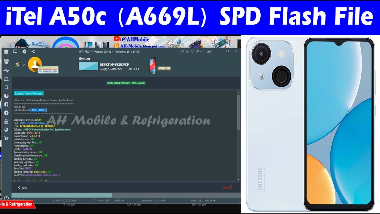 iTel A50c (A669L) SPD Dead Boot Repair Hang on Logo Flash File (UAT Tool)