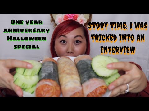 Spicy noodle spring rolls | Halloween special Mukbang