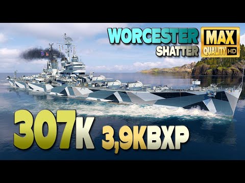 Cruiser Worcester on map Shatter, 307k damage - World of Warships