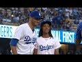 Mone Davis tosses ceremonial first pitch - YouTube