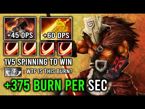 +370 Flame Cloak Radiance Burn Per Sec 1v5 Spin to Win Hard Carry Juggernaut Dota 2