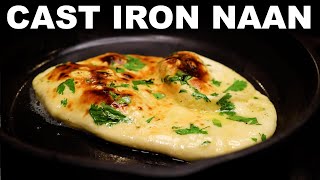 Garlic naan in a cast iron skillet — tawa-style (no yeast, no oven)