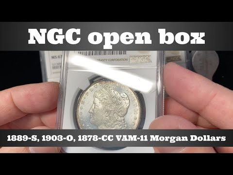 NGC open box coin grade results - mint state Morgan dollars - 1889-S 1903-O 1878-CC VAM11 Wing Lines