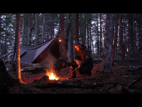 Solo Camping in the Rain - Cooking Bacon Wrap Chicken