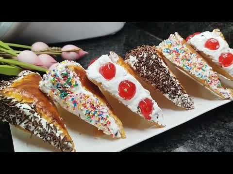 TRIANGOLI DOLCI SUPER VELOCI con PASTA SFOGLIA e CREMA alla PANNA e COCCIOLE 🍫FACILISSIMI E VELOCEI!