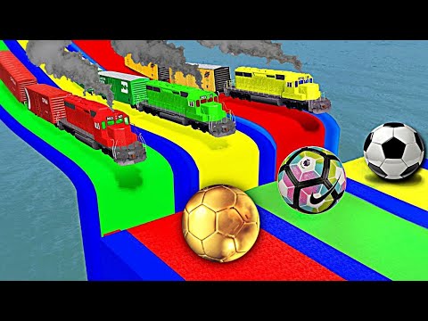Trains vs Portal Trap With Slide Color - Cars vs Rails and Trains - BeamNG.Drive