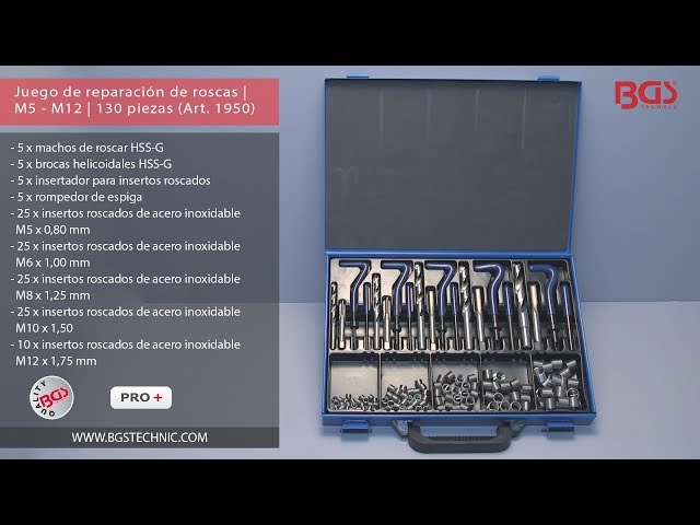 Vídeo relacionado con DAYUAN - Kit de reparación de roscas (151 Piezas, con Manguitos helicoidales métricos, M5, M6, M8, M10, M12, Acero Inoxidable)