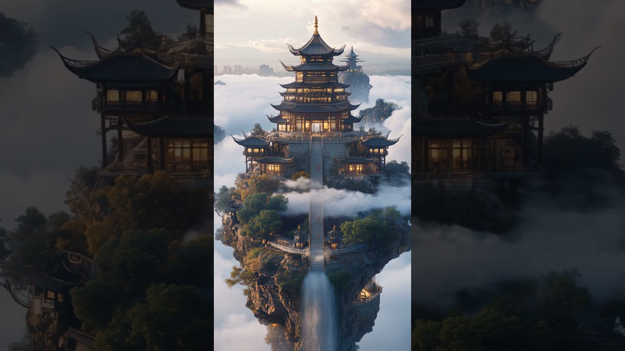 Floating Temples Above the Clouds | Surreal AI Architecture Fantasy #aivideo #fantasy #floating