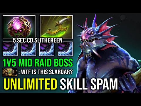 How to Solo Mid Slardar in 7.40 Unlimited Skill Spam 5 Sec CD Slithereen OC Tank Raid Boss Dota 2