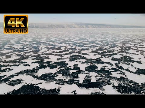 4K 2HOURS Winter lake Baikal. Relax nature. Raw ice sound.