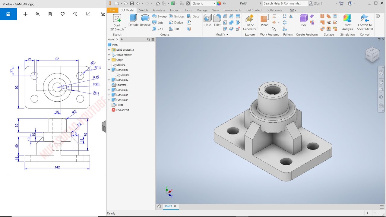 Exercise 2 Inventor 3D Modeling Tutorial For Beginner