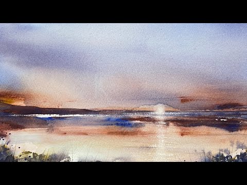 Atmospheric Semi Abstract Sunset Seascape Watercolour Tutorial