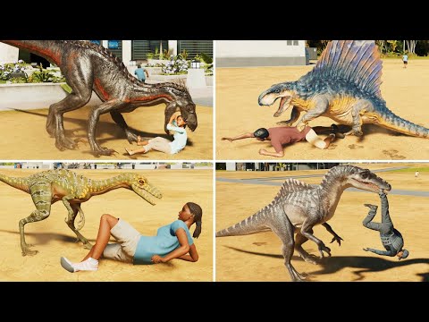 ALL CARNIVORE DINOSAURS EATING HUMANS - Jurassic World Evolution 3