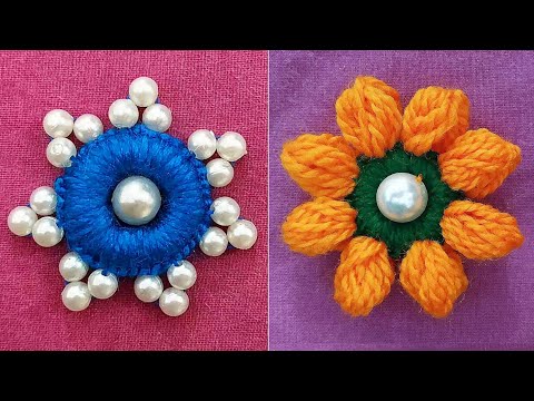 Super Easy Woolen Flower Making Trick using Finger - Embroidery Woolen flower making - No crochet