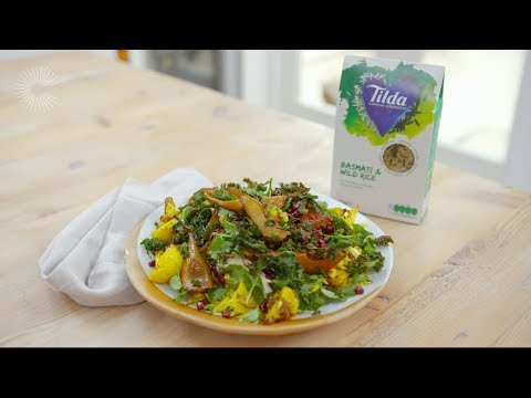 Tilda basmati and wild rice salad with saffron cauliflower, honey-roast pears and zhoug