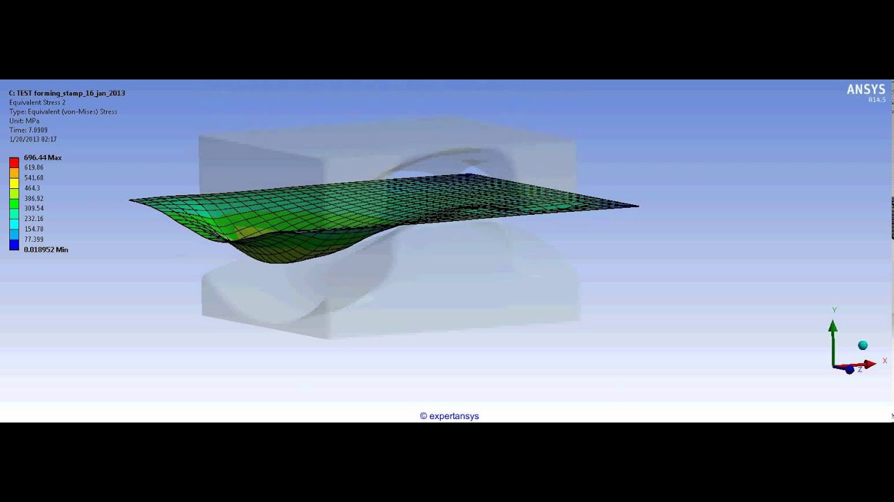 ANSYS WB Static Structural FEA - Simulation of the stamping of a copper sheet (trial)