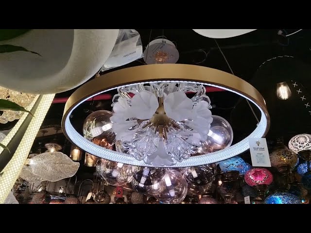 نجفة ليد ازهار زجاج اسود 80 سم مع ريموت اضاءة