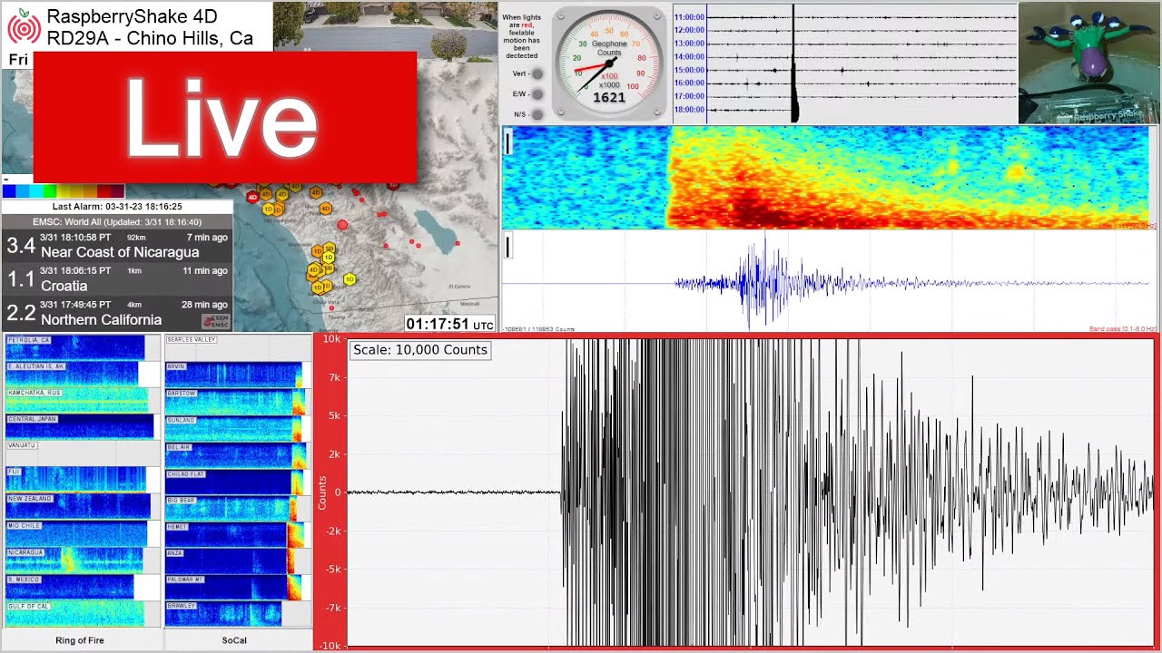 Live Earthquake Information - RaspberryShake 4D Seismograph RD29A - Chino Hills, Southern California