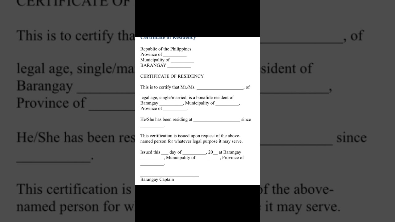 SAMPLE TEMPLATE of BRGY COMMON DOCUMENTS and CERTIFICATE