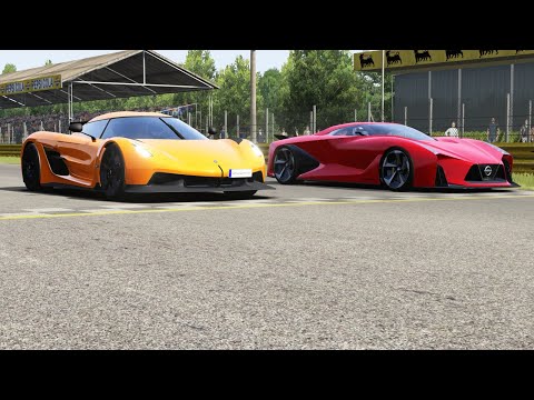 Koenigsegg Jesko Absolut vs Nissan Concept 2020 Vision GT at Monza Full Course