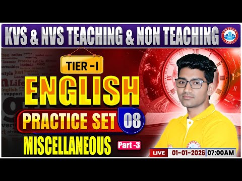 KVS NVS English Class 2025 | Miscellaneous | KVS NVS Tier 1 English Practice Set #08 | By Vipin Sir