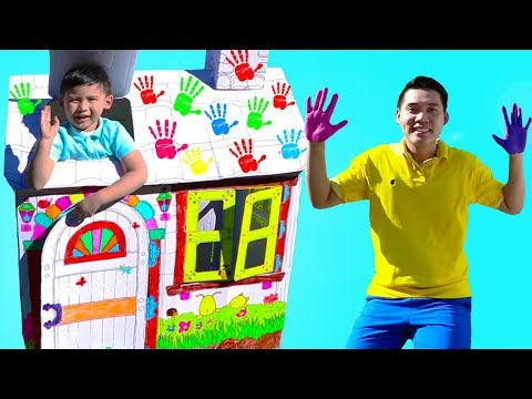 Liam Pretend Play Build Playhouse & Coloring w/ Markers and Paint for Kids Video