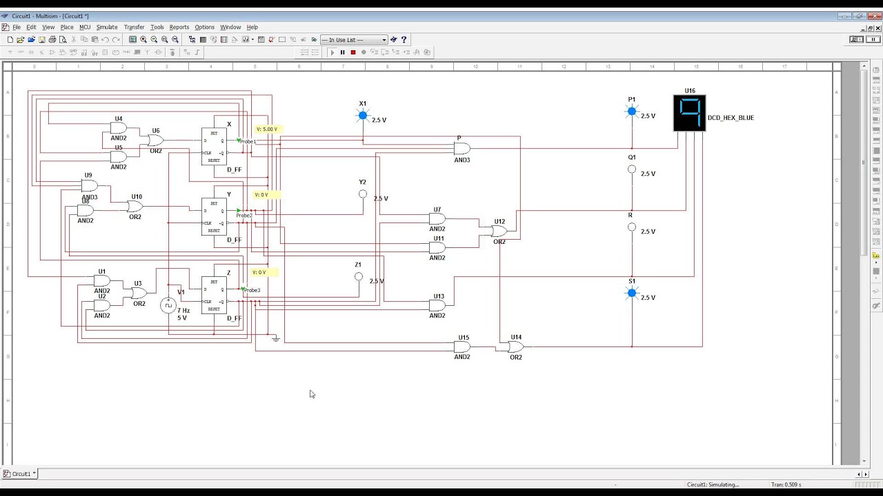 Multisim  simulation - Counter 4 bit - D type