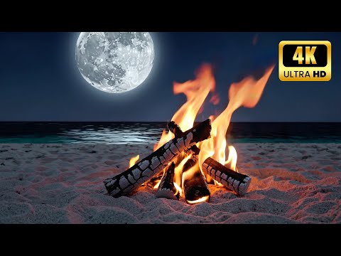 🔥🌕🌊✨ 4K Moonlight & Campfire on the Beach – Magical Night by the Sea | Deep Sleep | Nature Sounds 🌊✨