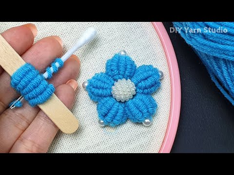 Amazing Woolen Flower Craft Ideas with Ice Cream Stick & Cotton Bud - Hand Embroidery Design