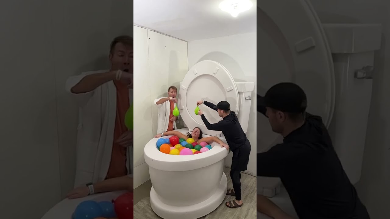 My BOYFRIENDS PRANKED Me in the Worlds Largest Toilet with BALLOONS Compilation #shorts