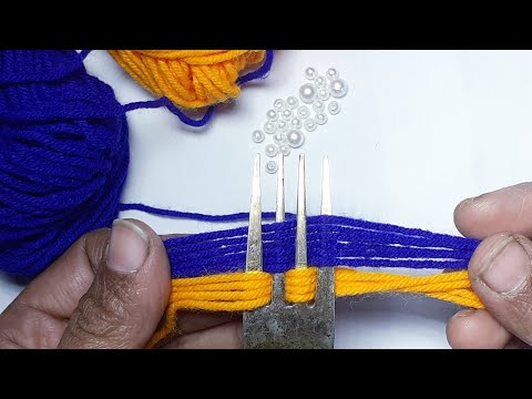 It's so Cute !! Superb Woolen Flower  Making Trick With Frok - Hand Embroidery Amazing Flower