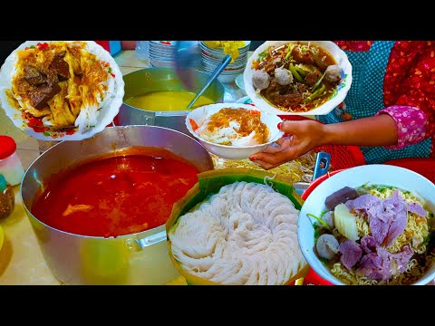 Instant Noodle Soup, Braised Instant Noodle Beef Soup, And Num Banhjok - Boeng Tompon Street Food