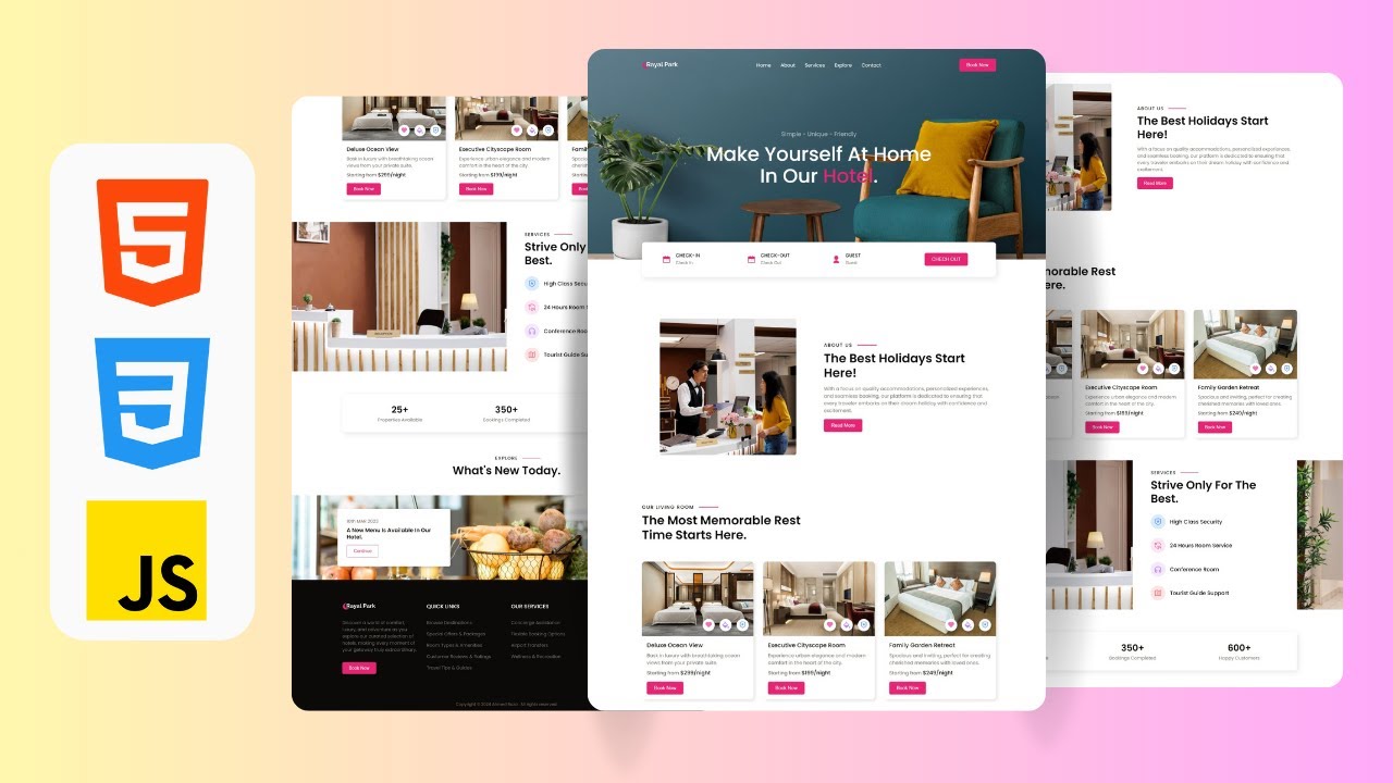Responsive Hotel Booking Website Using HTML , CSS & JavaScript