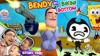 BENDY & the Ink Krabby Patty Machine @ KRUSTY KRAB w/ Spongebob! Hello Neighbor gets Secret Formula?