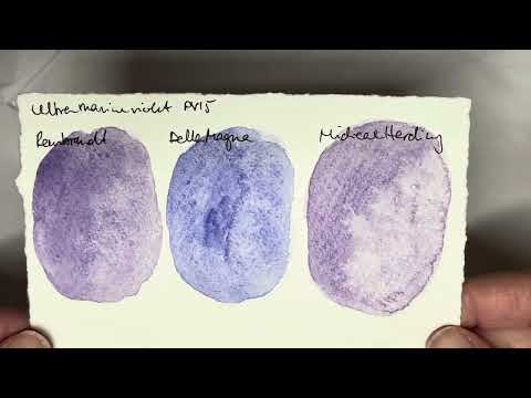 Watercolour Swatch Cards: comparing Della Magna, Michael Harding & Rembrandt Ultramarine Violet PV15