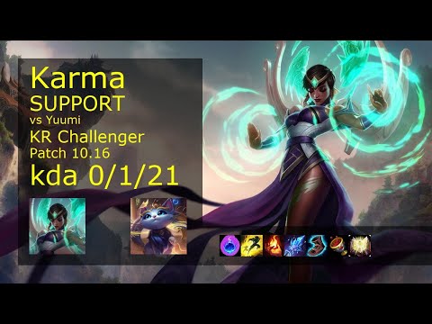 Karma Support & Jhin vs Yuumi & Ezreal - KR Challenger 0/1/21 Patch 10.16 // [롤] 카르마 vs 유미 서폿