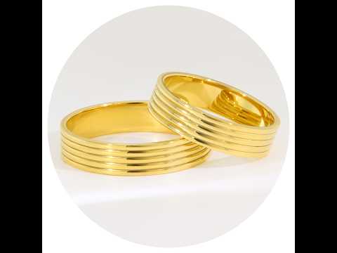 Verighete Aur Galben 14K cu Linii Paralele și Design Minimalist | London