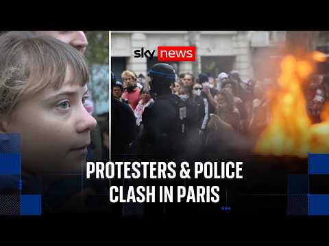 Police fire tear gas at protesting students in France - as Greta Thunberg attends